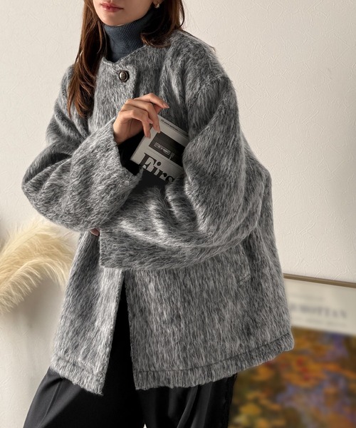 「classicalelf」 ノーカラーコート SMALL ブラック レディース_画像8