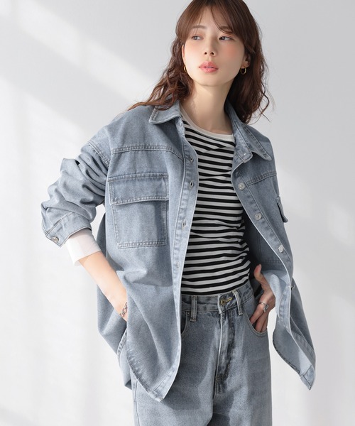 本日限定お値下げthehighlights デニムオーバーサイズシャツジャケット La-gemme（ラジェム） ブラウス シャツ オーバーサイズ デニム シャツ