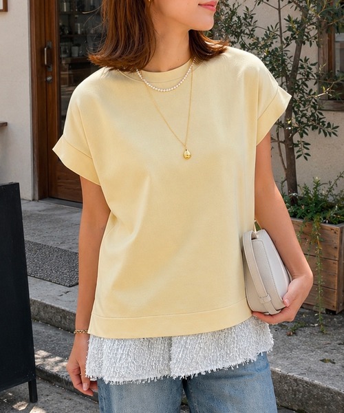 tシャツ ライトダンボールサイドスリットプルオーバー レディースの画像