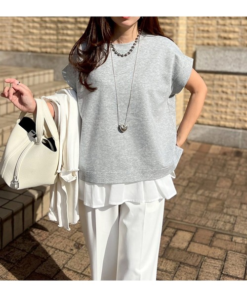 tシャツ ライトダンボールサイドスリットプルオーバー レディースの画像