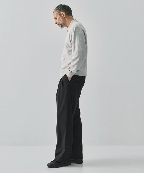 ATON／ジップシャツ（ブラック） ATON（エイトン） シャツ 「ATON / エイトン」LINEN SHORT FUR ZIP UP