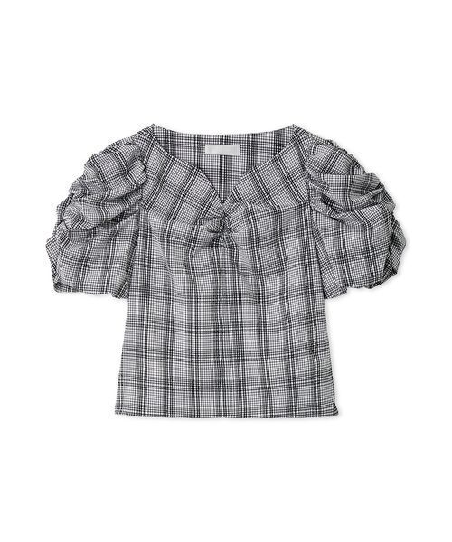 bluelea ブルレア　シースルーチェックブラウス　パフスリーブ CELFORD（セルフォード） ブラウス シャツ 「洗える」シアーチェック