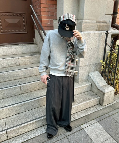 GLITTER STRIPED スラックス　TYPE2 kutir（クティール） ワイドパンツ スラックス STUDDED STRIPED WIDE