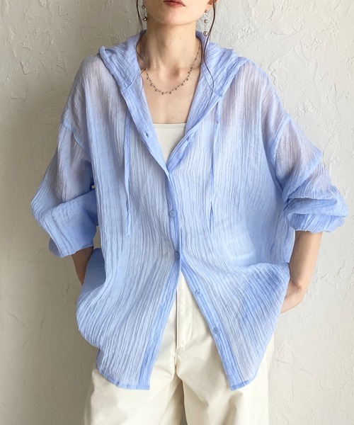 She's Closet ブラウス シャツ 夏 フード付き 長袖 オーバーサイズ