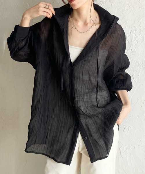 She's Closet ブラウス シャツ フード付き 長袖 オーバーサイズ シアー