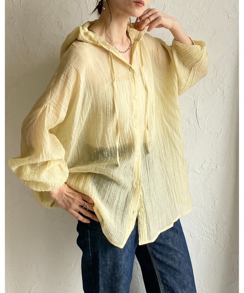 She's Closet ブラウス シャツ フード付き 長袖 オーバーサイズ シアー