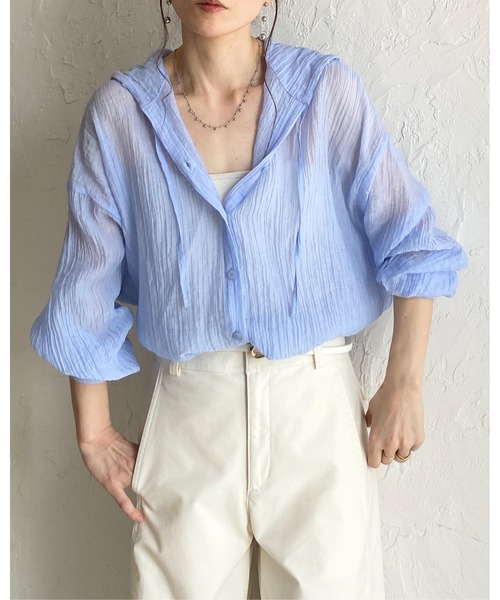 She's Closet ブラウス シャツ フード付き 長袖 オーバーサイズ シアー