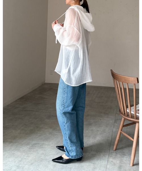 She's Closet ブラウス シャツ フード付き 長袖 オーバーサイズ シアー