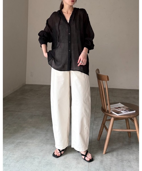 She's Closet ブラウス シャツ フード付き 長袖 オーバーサイズ シアー