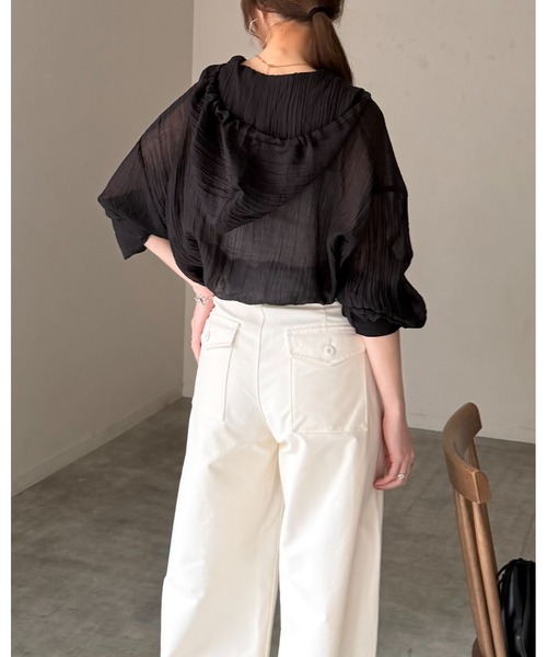 はっぴー※です★フード付きブラウス パーカー She's Closet ブラウス シャツ フード付き 長袖 オーバーサイズ シアー