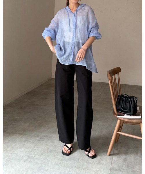 She's Closet ブラウス シャツ フード付き 長袖 オーバーサイズ シアー