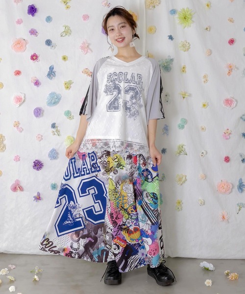 ScoLar（スカラー） tシャツ 162618：花チュールレース重ね