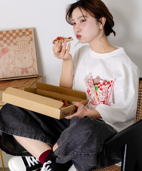 ScoLar（スカラー） tシャツ 半袖 362101：ポケットギミック付き ピザ