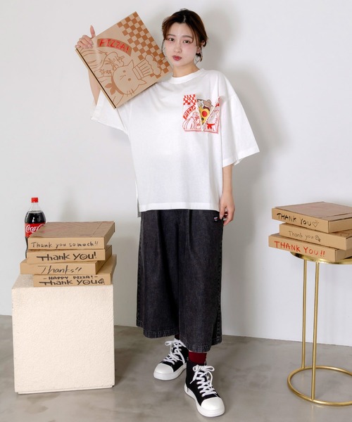 ScoLar（スカラー） tシャツ 362101：ポケットギミック付き ピザ屋ネコ