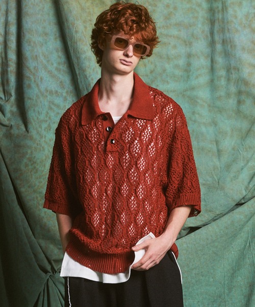 MAISON SPECIAL スラブヤーンメッシュニットポロシャツ　美品 MAISON SPECIAL（メゾンスペシャル） ポロシャツ 半袖 「UNISEX」Sheer