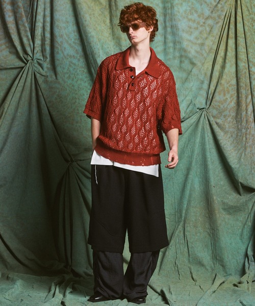 MAISON SPECIAL スラブヤーンメッシュニットポロシャツ　美品 MAISON SPECIAL（メゾンスペシャル） ポロシャツ 半袖 「UNISEX」Sheer