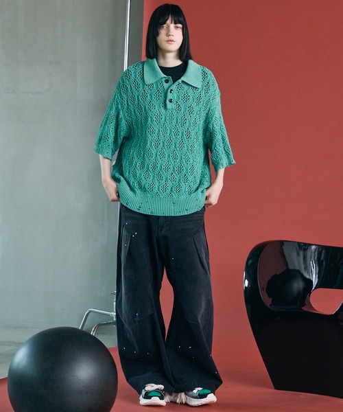MAISON SPECIAL エアリーメッシュ ニットポロシャツ MAISON SPECIAL（メゾンスペシャル） ポロシャツ 半袖 「UNISEX」Sheer