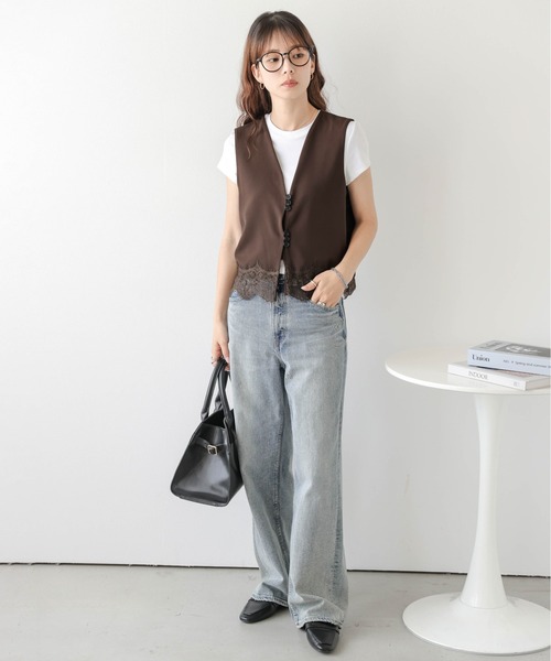 CATORCEアシンメトリックベスト ジレ ベスト ジレ 夏 裾レースアシンメトリーボタンベスト レディース