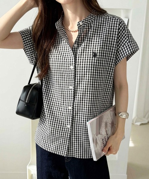 「U.S. POLO ASSN.」 半袖ブラウス MEDIUM ネイビー レディース_画像3