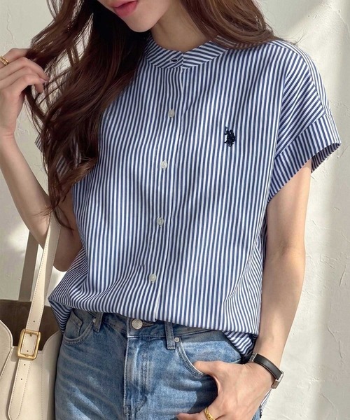 「U.S. POLO ASSN.」 半袖ブラウス MEDIUM ネイビー レディース_画像4
