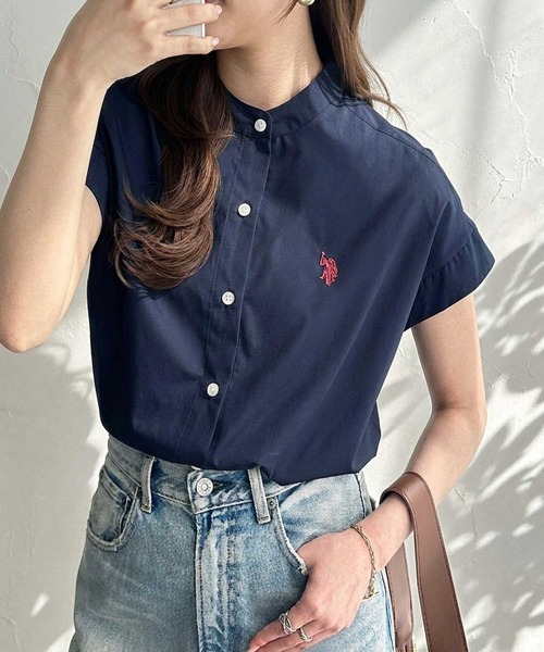 「U.S. POLO ASSN.」 半袖ブラウス MEDIUM ネイビー レディース_画像6