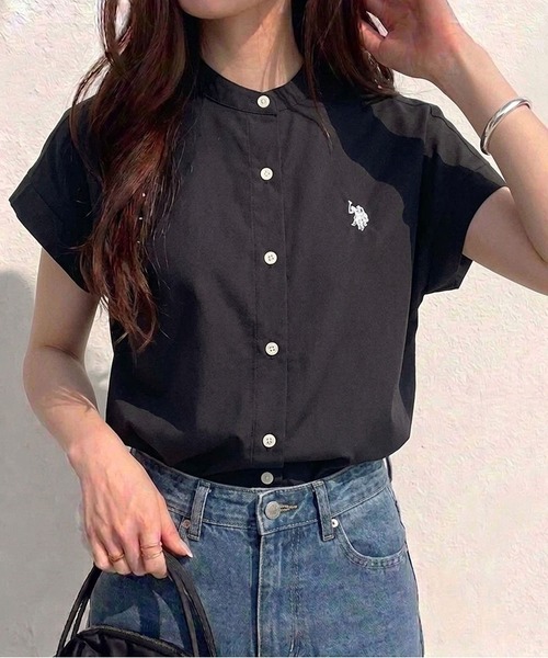 「U.S. POLO ASSN.」 半袖ブラウス MEDIUM ネイビー レディース_画像7