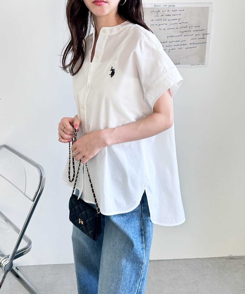 「U.S. POLO ASSN.」 半袖ブラウス MEDIUM ネイビー レディース_画像9
