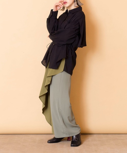 「OSMOSIS」 「loaf」イージーパンツ ONE SIZE ブラック レディース_画像6