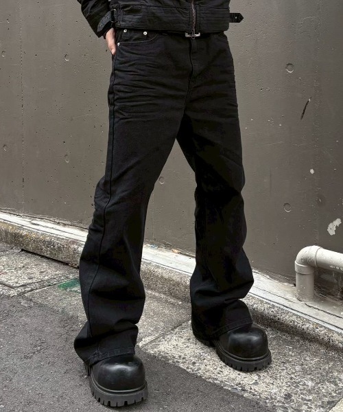 ワイドパンツ ジーンズ essential black flare denim pants