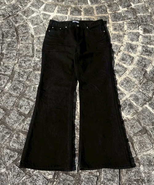 ワイドパンツ ジーンズ essential black flare denim pants