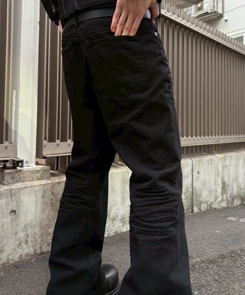 ワイドパンツ ジーンズ essential black flare denim pants