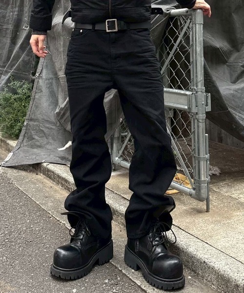 ワイドパンツ ジーンズ essential black flare denim pants