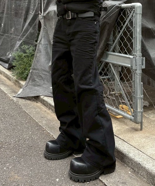 ワイドパンツ ジーンズ essential black flare denim pants