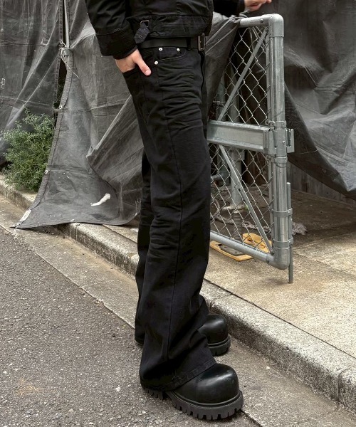 ワイドパンツ ジーンズ essential black flare denim pants 