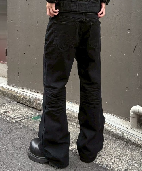 ワイドパンツ ジーンズ essential black flare denim pants 