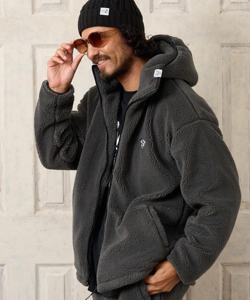 No Rain No Rainbow パーカー mpa4236- drop shoulder boa hoodie