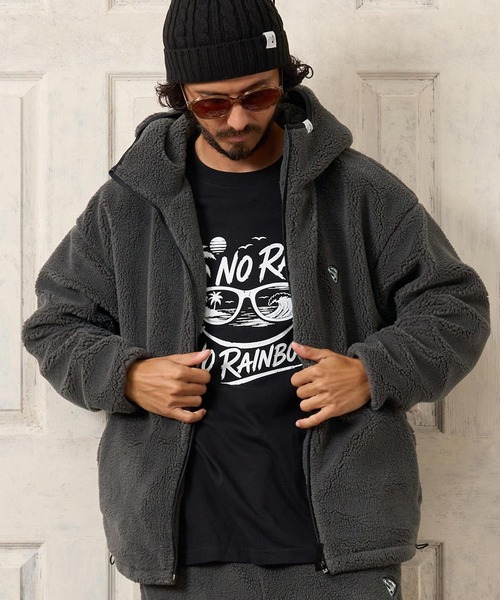 No Rain No Rainbow パーカー mpa4236- drop shoulder boa hoodie