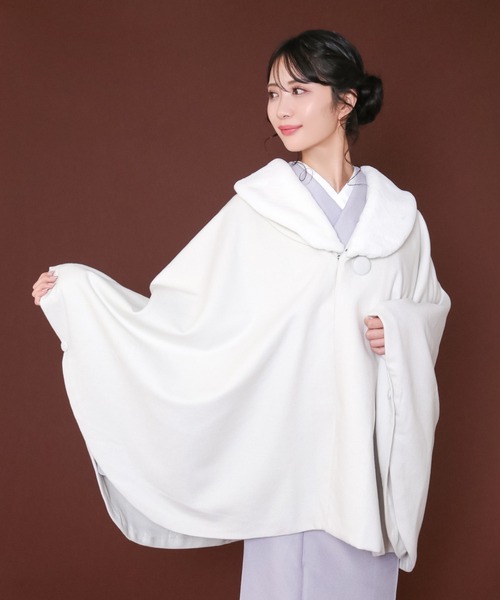 【期間限定値下】着物ベルベットケープ（白椿の刺繍） KYOETSU（京越） 着物 へちま衿和装ケープ レディース : ZOZOTOWN