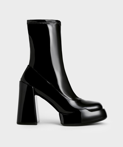 CHARLES & KEITH Lula ルラ パテントブロックヒールブーツ CHARLES & KEITH ブーツ Lula ルラ パテントブロックヒール