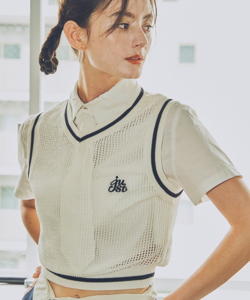 JUST A NOON ベスト ジレ メッシュニットベスト レディース