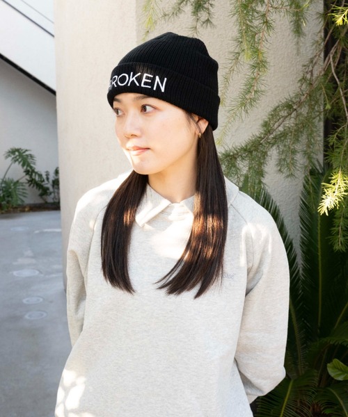 BROKEN BASE ニット帽 ニットキャップ 刺繍入り2wayビーニー