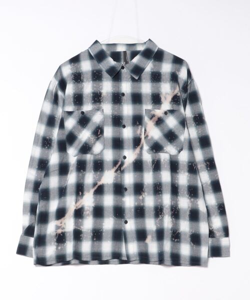 おしゃれスタ シャツ ダメージ加工 ブリーチ加工 オンブレチェック