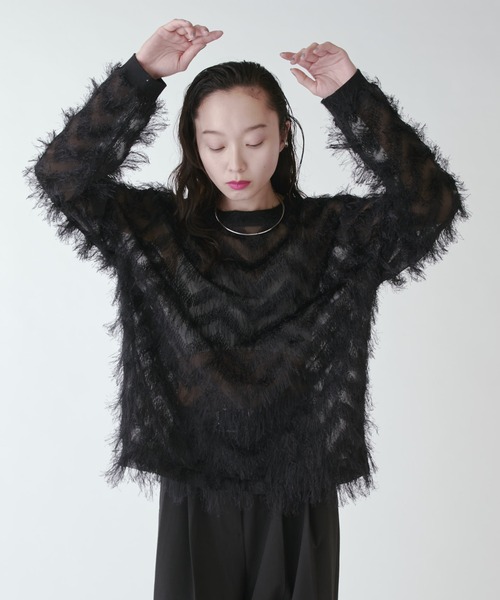 Lui's カットジャガードMokeMokeトップス black　ルイス 大人気アイテム】カットジャガードモケモケトップス | Lui's