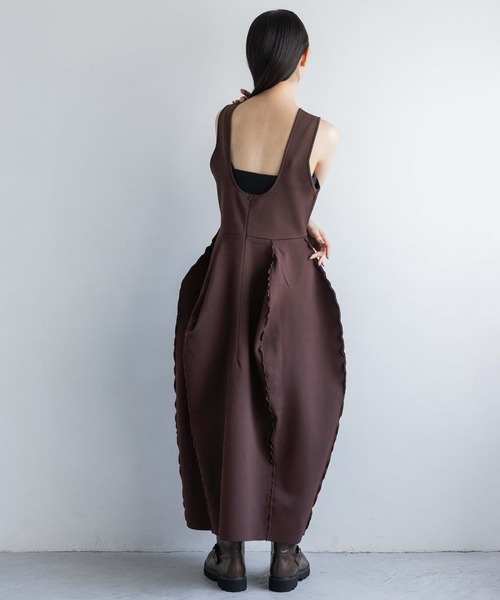 Jean Paul GAULTIER　ノースリーブワンピース ブラウン系 ワンピース 「マシンウォッシャブル可能」ペプラムニットノースリーブ