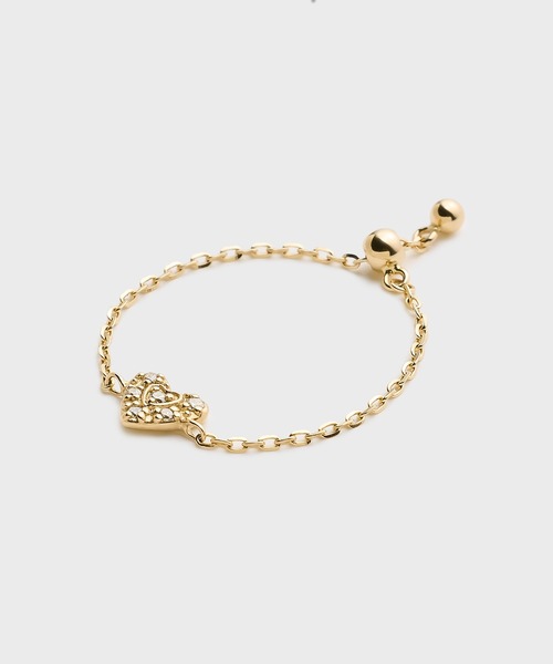 指輪 リング 「Tiny Motif」K10ダイヤモンドハートチェーンリング（0.03ct） レディースの画像
