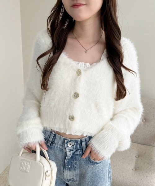 one after another NICE CLAUP カーディガン ゴールドボタンフェザー