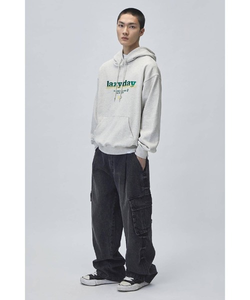 パーカー 「UNISEX」Urbandtype／LAZY DAY フーディー（裏起毛） レディース メンズ RAT EFFECT 子供服 裏起毛ヤマ系刺繍プリントフーディー 男の子