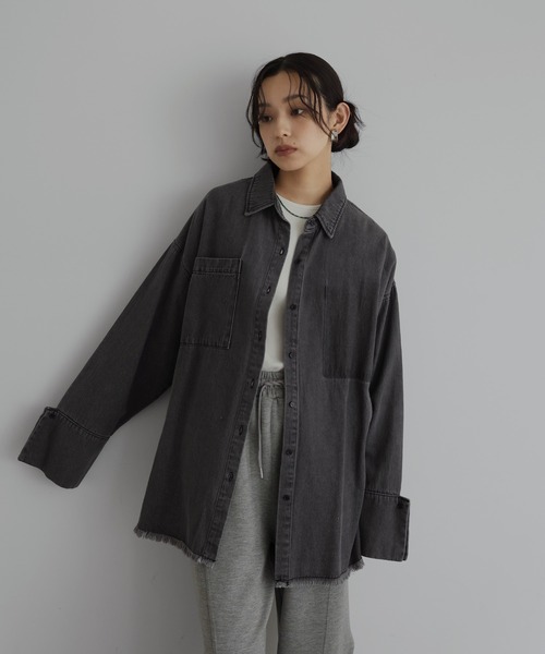 ブラウス シャツ ビックカフスデニムシャツ レディース hellam ブラウス シャツ ビックカフスデニムシャツ レディース