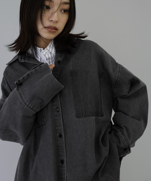 hellam ブラウス シャツ ビックカフスデニムシャツ レディース
