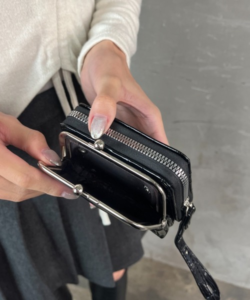 財布 クロコダイル風 がま口 ファスナー 二つ折りウォレット 
